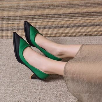 2023 Пролетно-есенен стил, Фини обувки с остър пръсти и фин пръсти, Дамски Модни Дамски обувки на висок ток в Голям размер