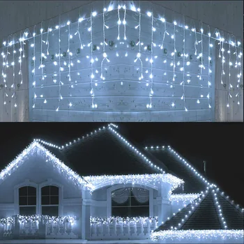 220 В ЕС щепсел Коледна гирлянда led завеса icicle гирлянди празнично осветление градина на улица външна декоративна сватба парти