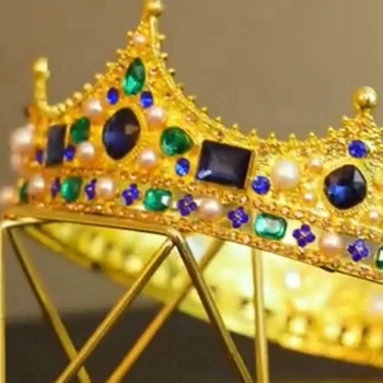 2X Златни Царски Корони За мъже - Реколта Короната С Кристали В стил барок, Мъжки Короната В цял Ръст, За Театрална Абитуриентски партита