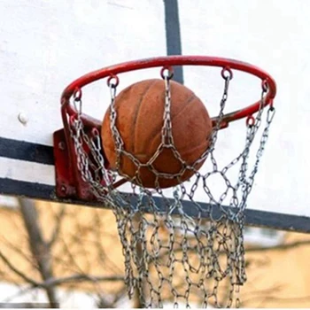 2X Спортна баскетболно окото с желязна верига на открито 12 линии Стандартната мрежа за подмяна на баскетболни врата, сребърен