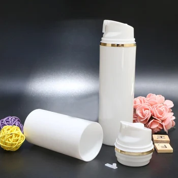 30 мл бял пластмасов безвоздушный бутилка със златен ръб, тонален крем, копър, лосион/емулсия/серум/слънцезащитен крем за защита от uv, опаковане на кожата