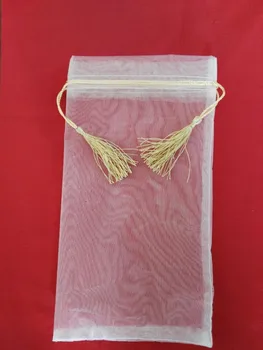 300 бр./лот, благородна органза, евтина чанта от съвсем малък, тъканно чанта за бижута на едро, подарък торбичка от органза 17 *31,5 cm с пискюли