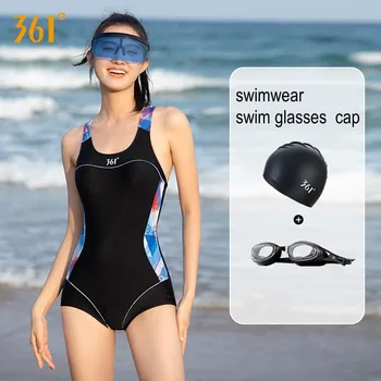 361 ° Женски професионални цели бански костюми за практикуване на водни спортове, шапка, очила, секси спортен бански на плажа с ефект повдигащ