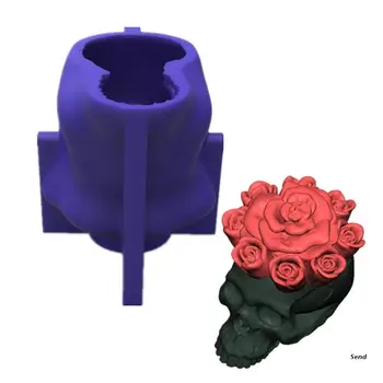 3D свещ във формата на черепа рози, форма от епоксидна смола, гипсовое сапун, силиконова форма, занаяти, украса за дома, инструмент за леене