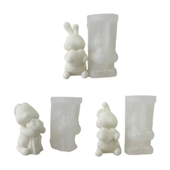 3D Форма за свещи със заек за производство на свещи, силиконова форма за сапун, форма за великденски декорации