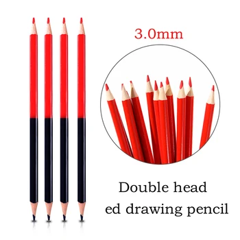 4 бр. синьо, червено двустранен дървен молив 3.0 мм Меко олово standalone, маркировъчна дръжка строителството на работния Цветна рисувани канцеларски материали