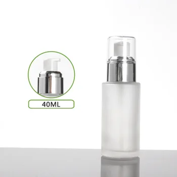 40 ml matte/зелена/синя стъклена бутилка сребърен помпа прозрачен капак за серум/лосион/емулсия/основи на козметична опаковка за грижа за кожата