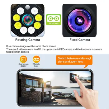 4MP 2,4 G/5G Мини WiFi Безжична Камера Вътрешна С двойна Леща и Двоен Екран Домашна Камера, Аудио Умен Дом Видеонаблюдение ВИДЕОНАБЛЮДЕНИЕ V380 Pro App