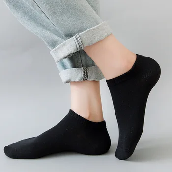 5 двойки женските чорапи дишащи спортни чорапи, обикновена чорапи-лодки, удобни памучни чорапи до глезена, бял, черен