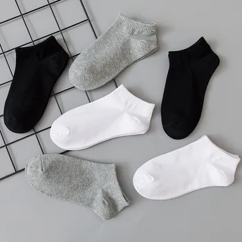 5 двойки женските чорапи дишащи спортни чорапи, обикновена чорапи-лодки, удобни памучни чорапи до глезена, бял, черен