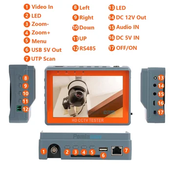 5 Инча IV5 Тестер камери 8MP AHD TVI CVI Монитор PTZ Подкрепа PAL/NTSC видео сигнали HD Коаксиален UTP Кабел, Тест Монитор