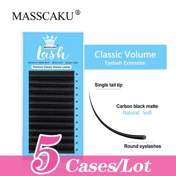 5 кор./лот MASSCAKU Classic Индивидуално удължаване на миглите C CC D DD Curl Mega Volume матово черни мигли с логото на поръчка