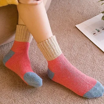 5 Чифта Нови Зимни женски Чорапи в стил Харадзюку, Реколта Лоскутные Изолирана Минерални Чорапи, Модни Висококачествени Изолирана Чорапи със Средна Дължина