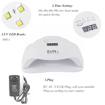 54 W UV led лампа за нокти с 36 бр. светодиоди за Професионална гел, бързосъхнеща лампа за лак за нокти 30 s/60 s/90 s, маникюр с автоматичен сензор