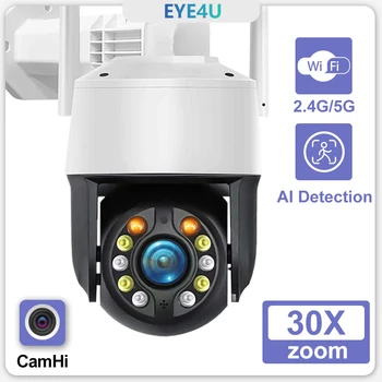 5MP IPCamera Wifi 1080P HD Външна Камера с 30-Кратно Увеличение Ai Human Detect 8 Точки Круиз Пълноцветно Нощно Виждане за Сигурност ВИДЕОНАБЛЮДЕНИЕ CamHi
