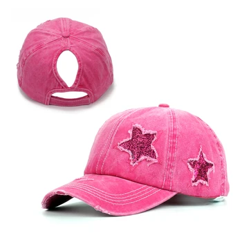 6 цвята, дамски шапка с високо пони и блестяща звезда, лятна окото бейзболна шапка, дамски модни шапки в стил хип-хоп, ежедневни регулируеми