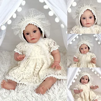 60 см Сю-Сю Възстановената момиче-бебе на 3 месеца, размера на бебето, ръчно рисувани, 3D цвета на кожата, кестенява къдрава коса с ръчни корени
