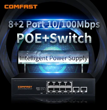 8 + 2 Switch POE 10 Портове Ethernet С адаптер на захранване 10/100 Mbit/120 W За ip Камери/на Кутията Безжична Wifi / Телефонна Конференция