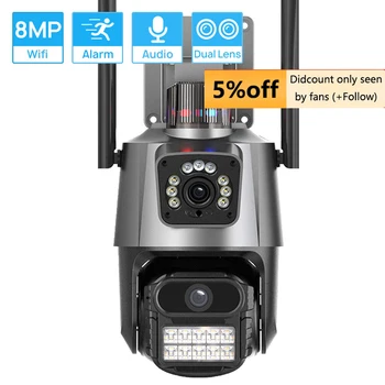 8MP 4K PTZ Wifi IP Камера С двойна Леща AI Автоматично Следене на анти-кражба Аларма с Двойна Екран 4MP Водоустойчива Камера за Външно Наблюдение