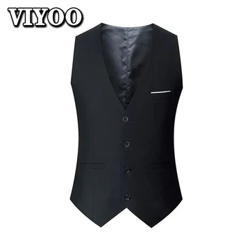 8XL, пролетно-летен мъжки костюм, жилетка с V-образно деколте, официалната яке без ръкави, случайни бизнес костюм, жилетка за мъжете, блейзери