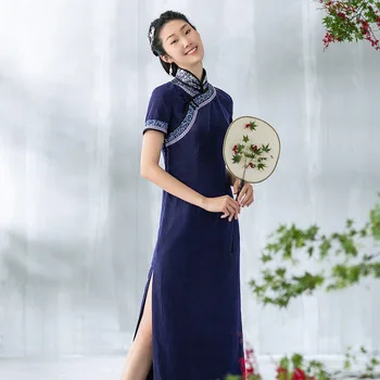 A Life On The Left-Секси елегантна рокля от гуандунской марля с къс ръкав и бродерия в ретро стил, елегантна рокля с цепка по дъното