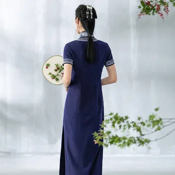 A Life On The Left-Секси елегантна рокля от гуандунской марля с къс ръкав и бродерия в ретро стил, елегантна рокля с цепка по дъното