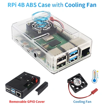 ABS калъф за Raspberry Pi 4 модел B Пластмасова обвивка, свалящ се капак GPIO с охлаждащ вентилатор за Raspberry Pi 4B