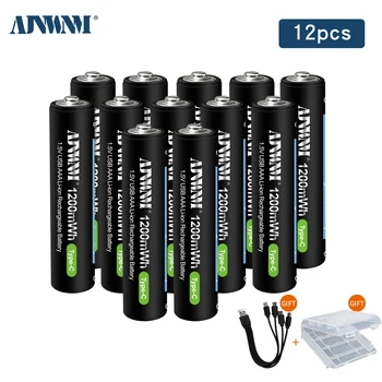 AJNWNM USB AAA Акумулаторни Батерии от 1,5 1200 МВтч литиево-йонна батерия за дистанционно управление с мишката Електрически играчки батерия + Кабел Type-C