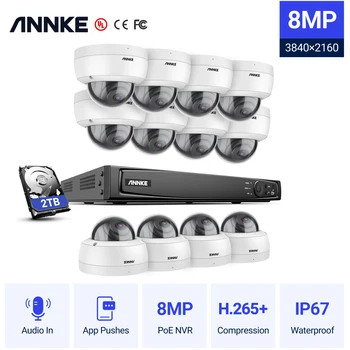 ANNKE 16CH 4K Ultra HD POE Мрежова Система за видео наблюдение 8MP H. 265 NVR С 12X8MP 30m EXIR IP камера за Нощно Виждане, Защитен От Атмосферни Влияния