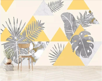 Beibehang Потребителски тапети Скандинавски геометрична ръчно рисувани растение мрамор ТЕЛЕВИЗИЯ фон на стената дневна спалня рисувани стенни 3d тапети