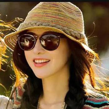 Bigsweety/ модни цветни летни шапки от слънцето, плажни сламени ежедневни дишащи филц шапки за пътуване, шапка-трильби впечатлява със своя бохемски стил
