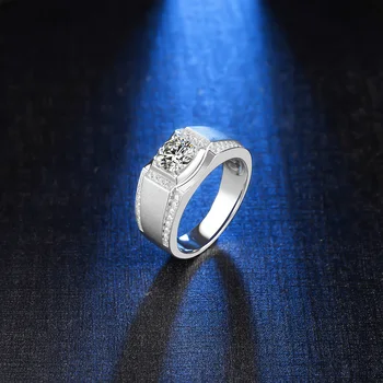 BOEYCJR сребро 925 проба 1 карата, муассанит D цвят VVS1, годежен пръстен с диамант за мъже