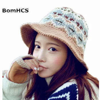 BomHCS Корея, скъпа топла зимна вязаная хет-бини ръчно изработени, рибарска шапка цвят, широка шапка, ски шапка