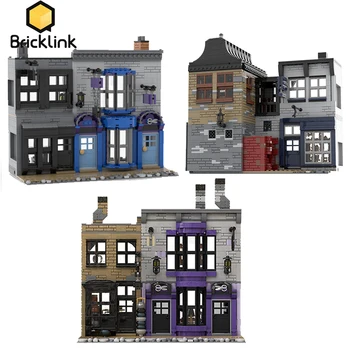 Bricklink MOC Магически Филм Диагонал Платно Комплекти Спукан Котел Гледка към Улицата Градска Къща Архитектура Строителни Блокове на Детски Играчки Подарък