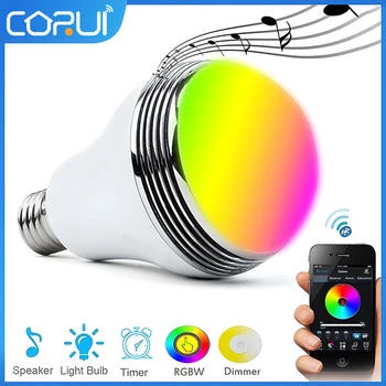 CoRui E27 интелигентна led крушка RGB цветен Bluetooth музикални лампи Безжична Bluetooth 4.0 управление на музикален високоговорител Таймер