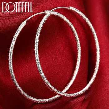 DOTEFFIL стерлинговое сребро 925 проба, матиран кръг кръг, 50 мм, големи обеци-халки за жени, европейска мода, бижута, подаръци, топла разпродажба