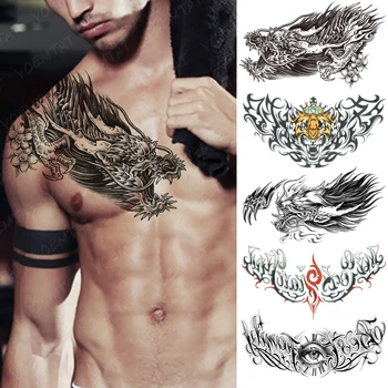 Dragon Fly Голяма татуировка на гърдите за мъже, цвете, водоустойчив временна татуировка, стикер на ключицата, кръста, гърба, художествени проекти, дамски фалшива татуировка