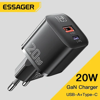 Essager 20 W GaN USB Type C Зарядно Устройство PD Бързо Зареждане на Телефон QC 3,0 Бързи Зарядни За iPhone 14 13 12 11 Pro Max Mini iPad Зареждане