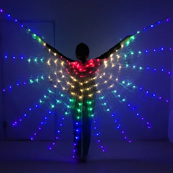 FLDJL Цветни led костюми за възрастни, крила на пеперуда, крила Isis, танцови, крилата на танца на корема, дъждобран-наметало, осветителни тела за деца