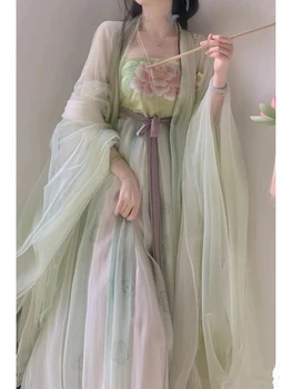 Hanfu, древнекитайские традиционни рокли за жени, зелени, лилави костюми за cosplay, пролетни дамски костюми голям размер, 3 бр.