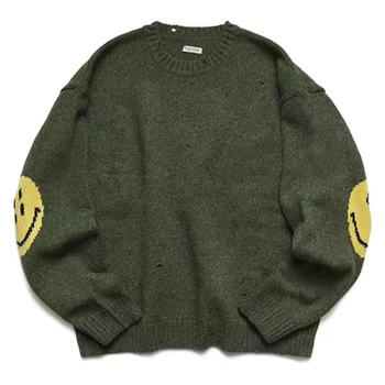 KAPITAL Smile Вязаный пуловер Do Old Holes, пуловер с кръгло деколте и дълъг ръкав, мъжки и дамски есенни и зимни модели, върхове