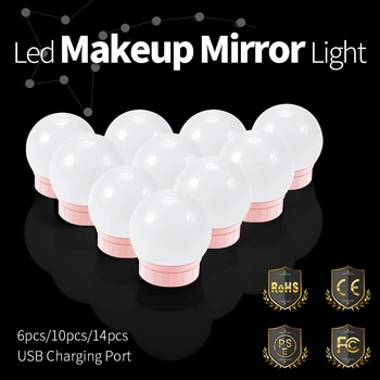 Led Холивуд-рефлексен крушка 12V, лампа за грим, led тоалетка с огледало, осветление за красота, USB-сетивно затъмнение, монтиран на стената лампа за баня