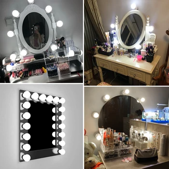 Led Холивуд-рефлексен крушка 12V, лампа за грим, led тоалетка с огледало, осветление за красота, USB-сетивно затъмнение, монтиран на стената лампа за баня
