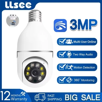 LLSEE YOOSEE IP камера за видеонаблюдение, видео, лампа с нажежаема жичка E27, 3 Mp, пълноцветен, Wi-Fi, мини за помещения, в система за сигурност 