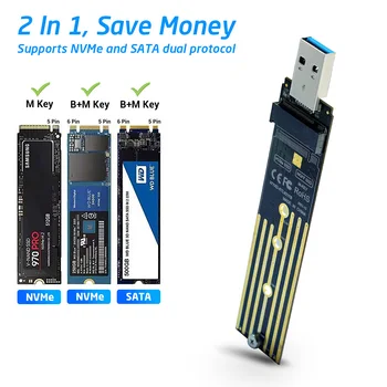 M. 2 към USB Адаптер Двухпротоколная Такса SSD M. 2 NVME PCIe NGFF Поддръжка на карти SATA M2 2230 2242 2260 2280 NVME/SATA M2 SSD RTL9210B