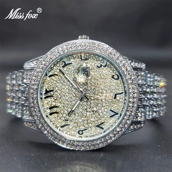 MISSFOX Женски големи часовници са елегантни и Луксозни диамантени часовници Bling Bling за жени Календар водоустойчив часовник Директен доставка