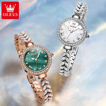 OLEVS, оригинални луксозни часовници за жени, диамантена гривна, верижка от розово злато, елегантен водоустойчив кварцов часовник, комплект, подарък за момичета