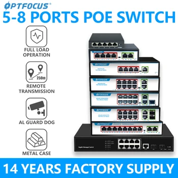 OPTFOCUS 48v 5 8-портов Ethernet poe Управляем AI Интелигентна мрежа Gigabit комутатори 1000 Mbps с IEEE802.3AF/AT за камерата.