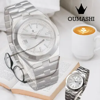 OUMASHI мъжки часовник Miyota8215 Механизъм на Свободното време бизнес спорт Водонепроницаемое блясък от неръждаема стомана зелено сияние на нощното сияние
