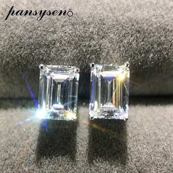 PANSYSEN Класически обеци-карамфил от сребро 925 проба 1 карата изумрудени диаманти с высокоуглеродистыми диаманти за жени, сватбени бижута на едро